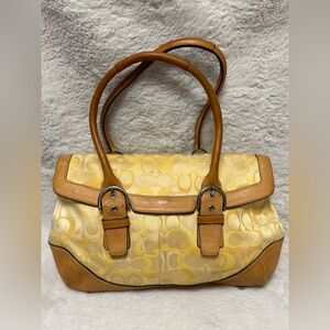 Coach Optic Signature Flap Satchel in Tan and Yellow Women's Bag